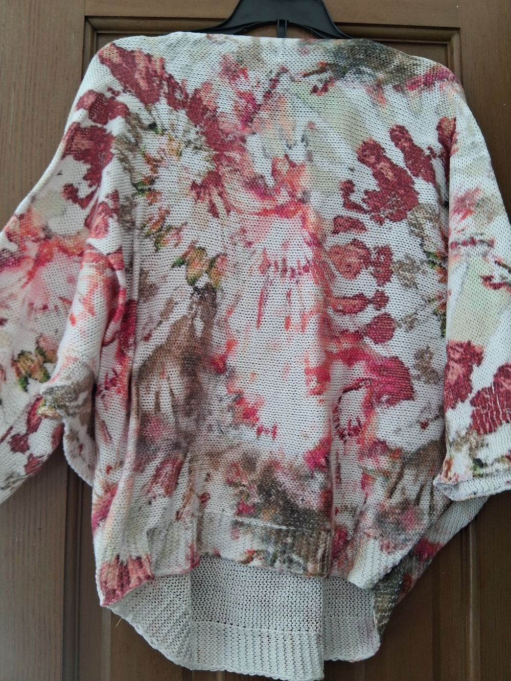 Lightweight Floral Knit Poncho Sweater - White & Pink - Picture 6 of 6